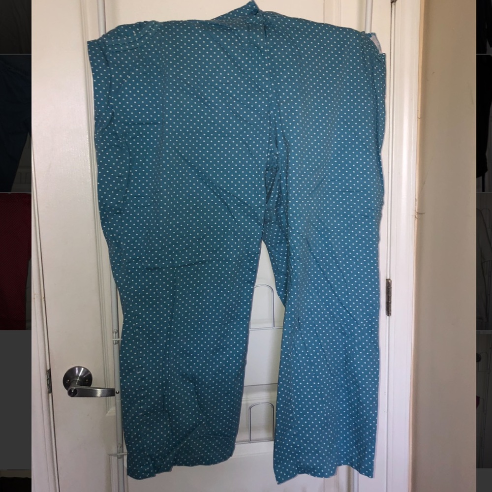 Blue and white polka dot pants